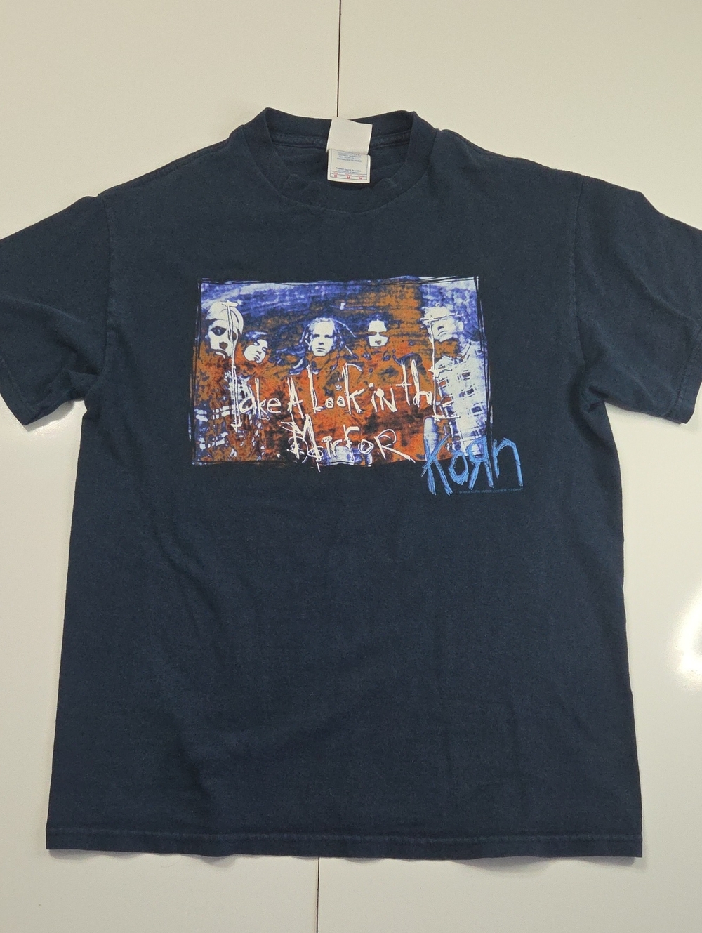 Vintage Hanes Korn 'Take A Look In The Mirror' Navy Blue Tee M